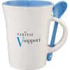 Promotional Giveaway Drinkware | Dolce 10-Oz. Ceramic Mug With Spoon Blue Trim