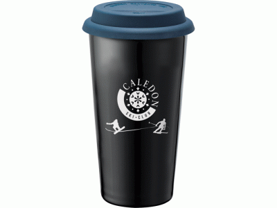 Promotional Giveaway Drinkware | Mega Double-Wall Ceramic Tumbler 15oz Blue-Blk 