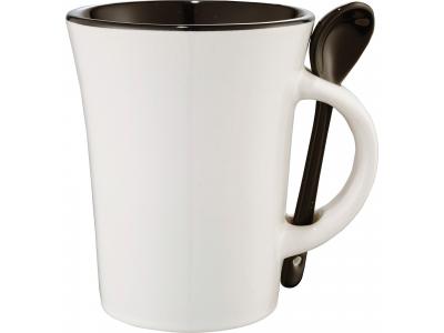 Promotional Giveaway Drinkware | Dolce 10-Oz. Ceramic Mug With Spoon Black Trim