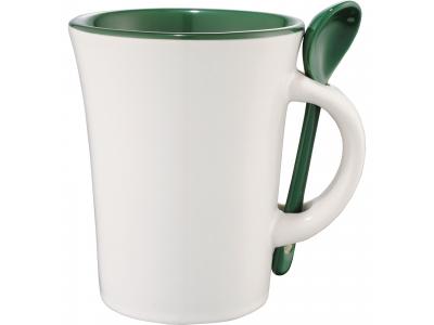 Promotional Giveaway Drinkware | Dolce 10-Oz. Ceramic Mug With Spoon Green Trim