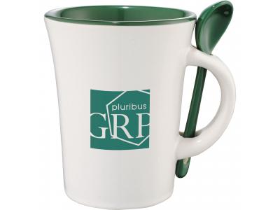 Promotional Giveaway Drinkware | Dolce 10-Oz. Ceramic Mug With Spoon Green Trim