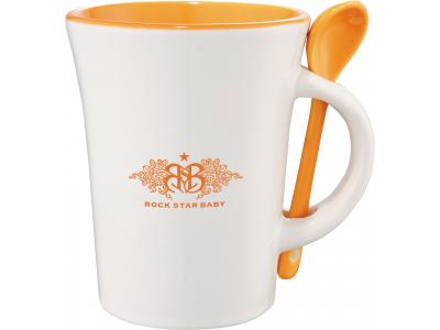 Promotional Giveaway Drinkware | Dolce 10-Oz. Ceramic Mug With Spoon Orange Trim