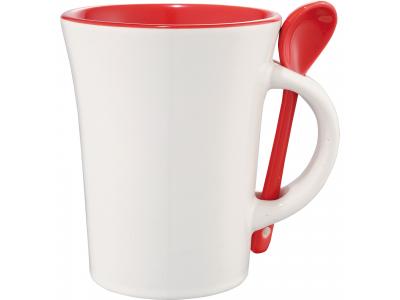 Promotional Giveaway Drinkware | Dolce 10-Oz. Ceramic Mug With Spoon Red Trim