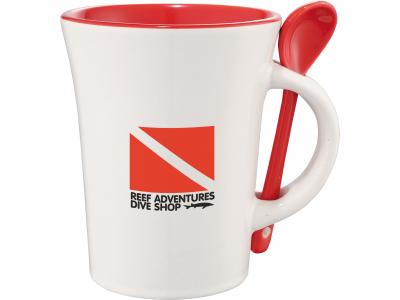 Promotional Giveaway Drinkware | Dolce 10-Oz. Ceramic Mug With Spoon Red Trim