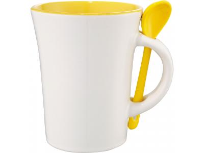 Promotional Giveaway Drinkware | Dolce 10-Oz. Ceramic Mug With Spoon Yellow Trim