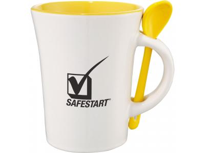 Promotional Giveaway Drinkware | Dolce 10-Oz. Ceramic Mug With Spoon Yellow Trim