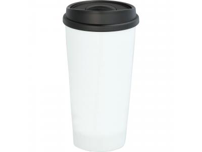 Promotional Giveaway Drinkware | Mega Double-Wall Ceramic Tumbler With Hard Lid 