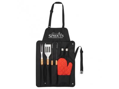 Promotional Giveaway Gifts & Kits | BBQ Now Apron and 3 piece BBQ Set